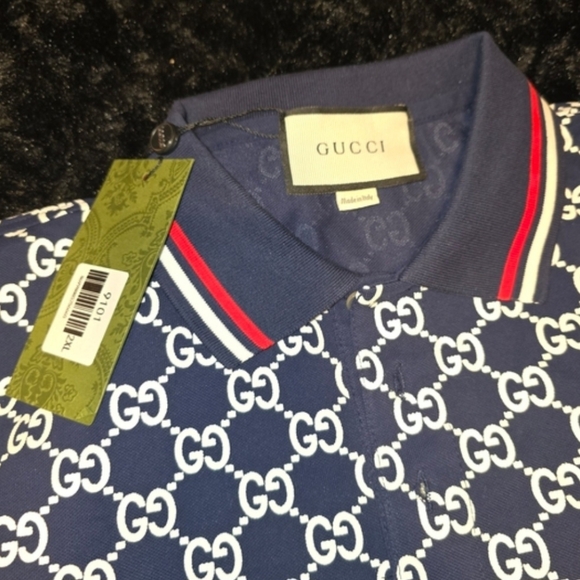 Gucci Navy Blue Patterned Polo Shirt Mens Size XXL ] Fits Like XL - Picture 3 of 9